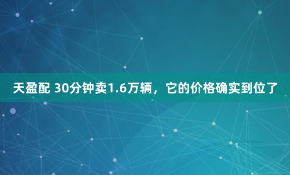 天盈配 30分钟卖1.6万辆，它的价格确实到位了