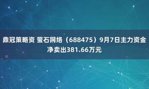 鼎冠策略资 萤石网络（688475）9月7日主力资金净卖出381.66万元